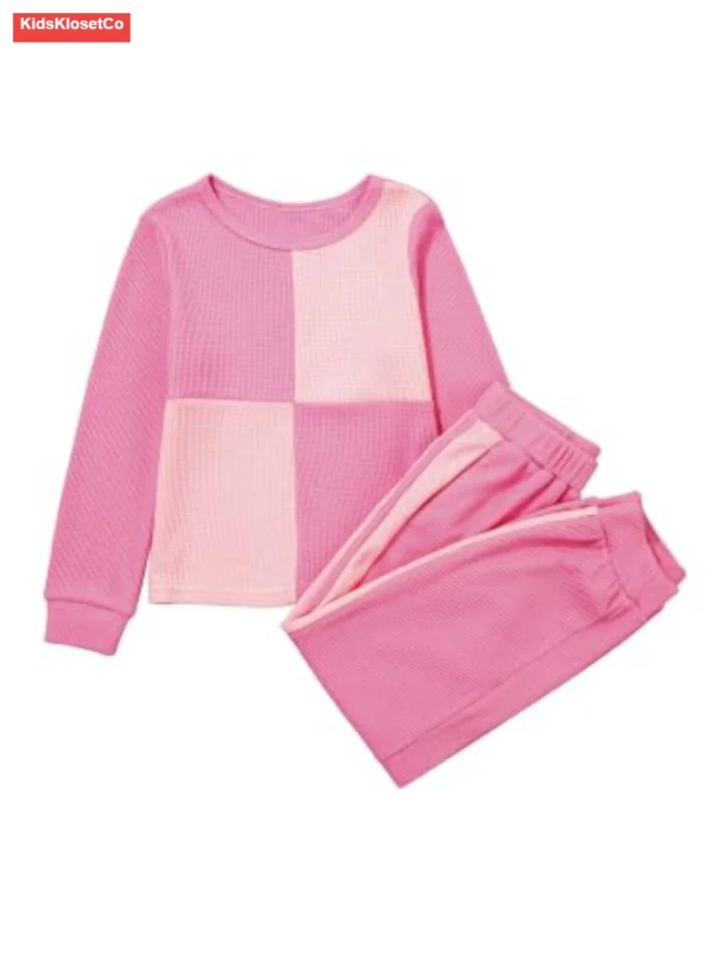 Girls Waffle Knit 2-Piece Outfit Set Colorblock Long Sleeve Jogger